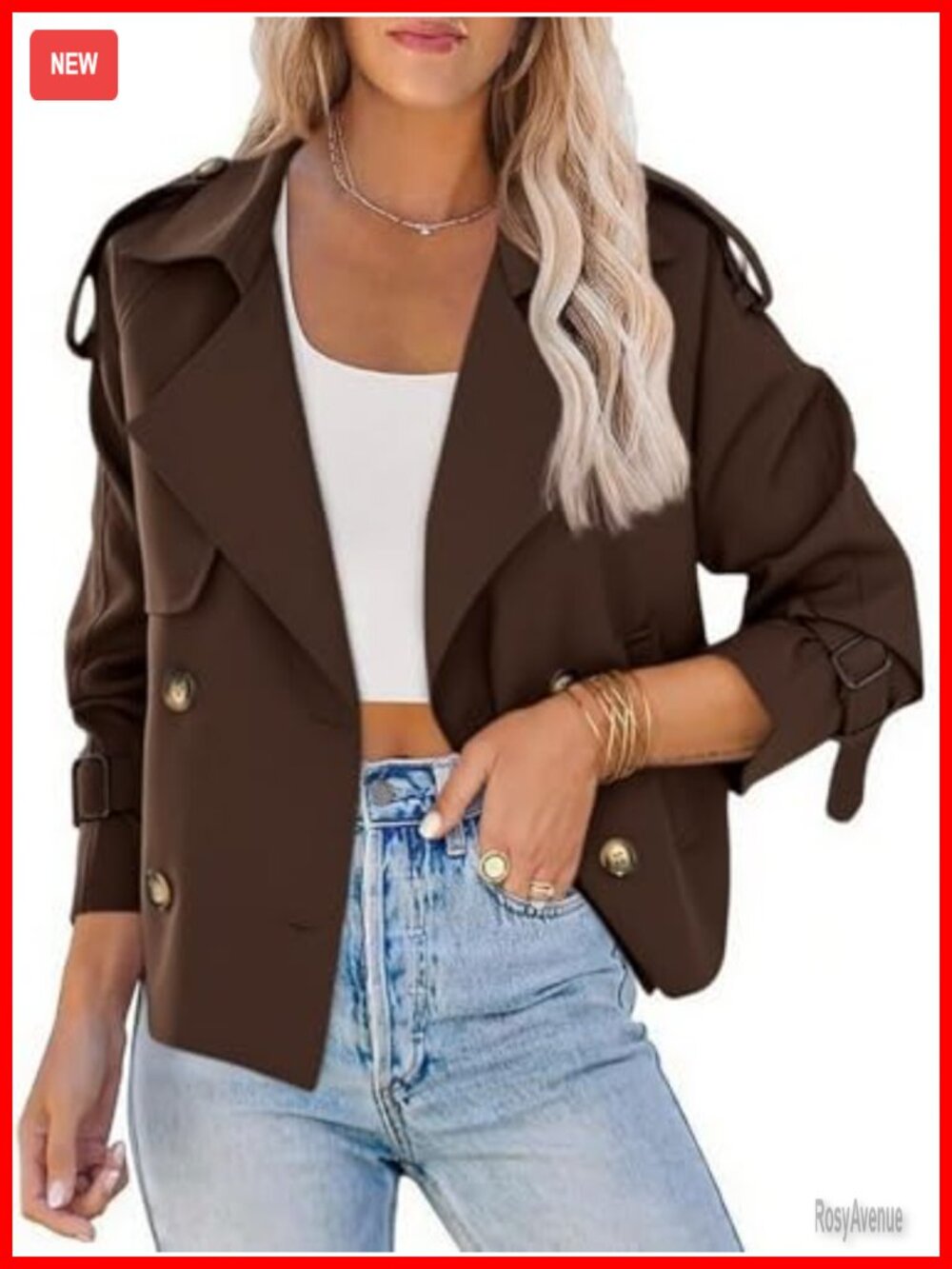 Cropped Trench Coat Double-Breasted Belted Cuffs Fall Jacket